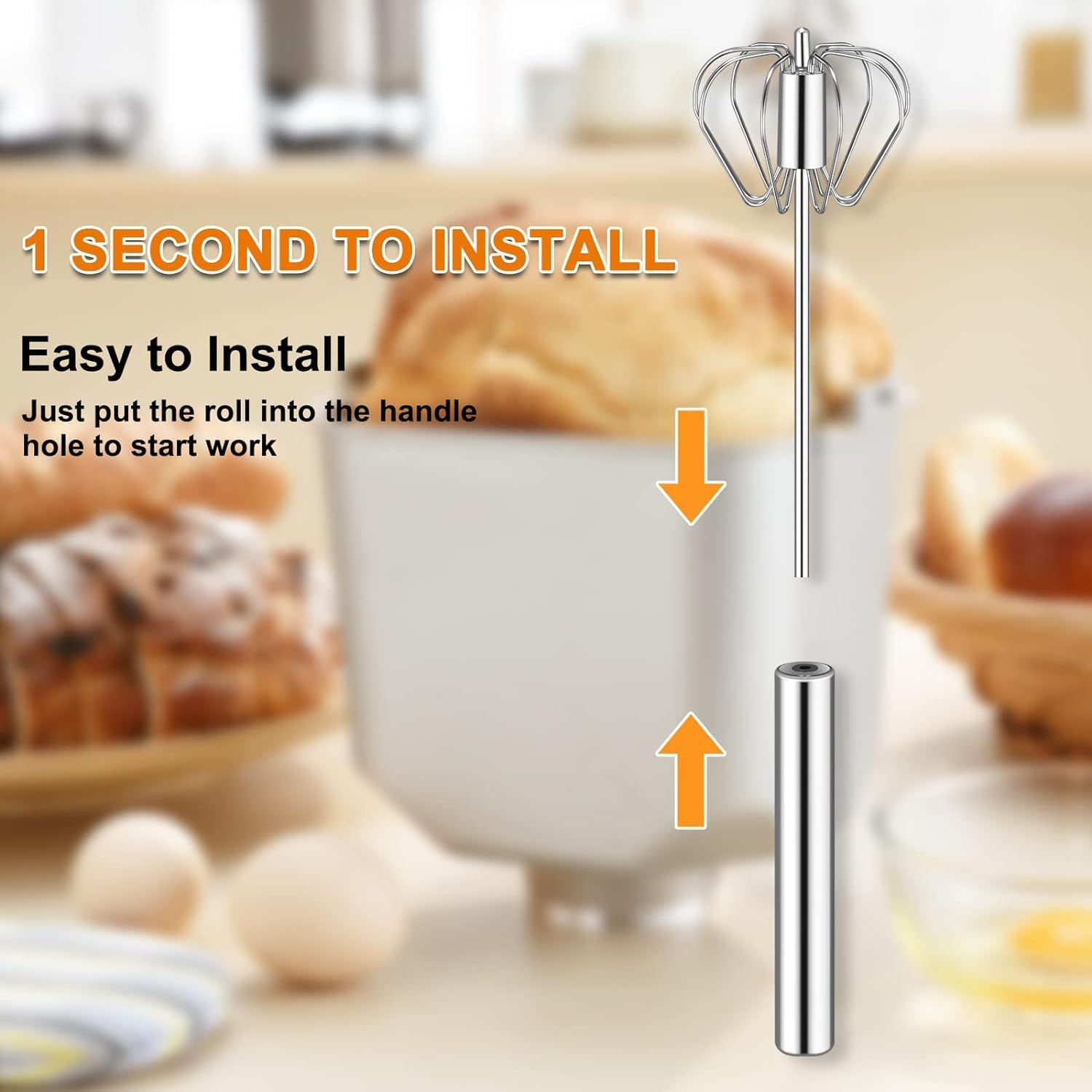Stainless Steel Egg Beater, 1 Count Multifunctional Handheld Egg Whisk, Hand Push Semi-automatic Egg Beater, Kitchen Baking Utensils