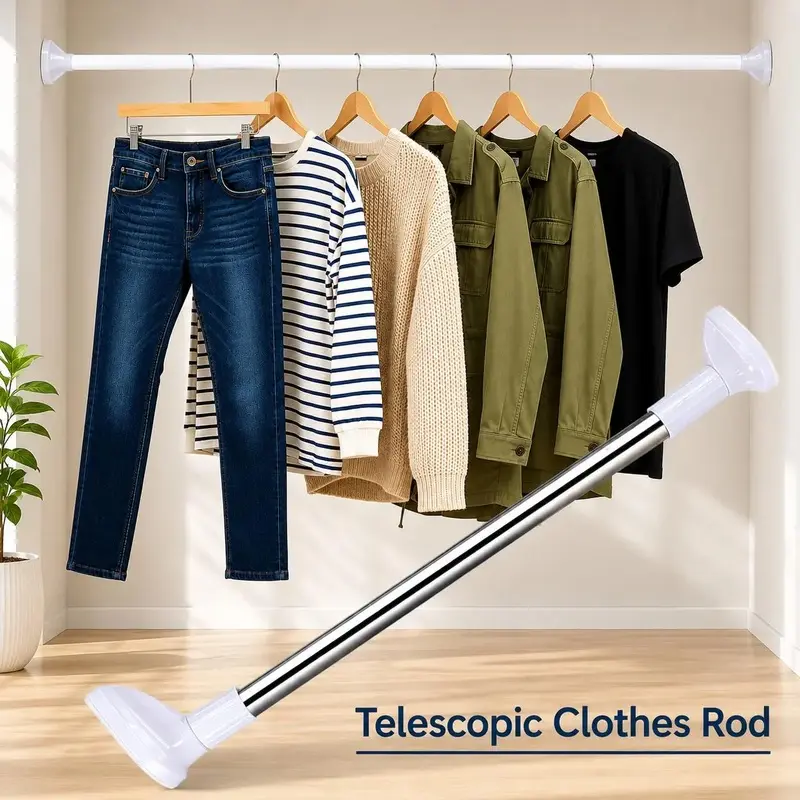 Punch Free Adjustable Telescopic Clothes Drying Rod Closet Tension Pole Expandable Closet Bar for Laundry and Wardrobe Organization