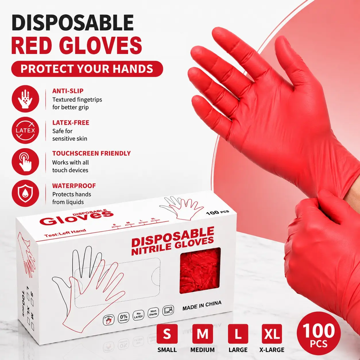 100 Pcs Nitrile Gloves, Latex-Free and Powder-Free, Unisex, Ideal for Home Cleaning, Painting, Household Tasks, 4 Sizes, Suitable for All