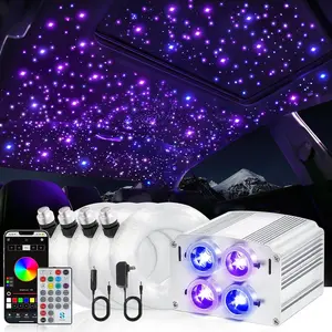 4 Colors 32W Twinkle  Starlight Headliner Kit 600 count*0.03in*13.1ft with APP&RF Remote, RGBW Fiber Optic Strands  Roof Lights,4 Port Engine Sound Activated Ceiling  Lights for / Decor