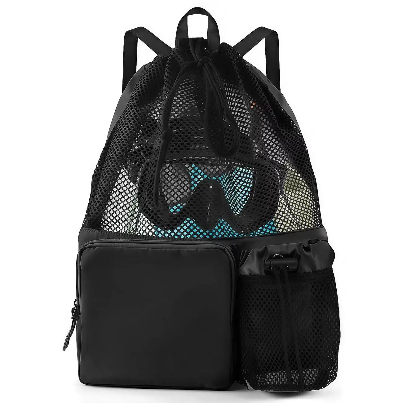 Large Capacity Mesh Drawstring Backpack, Waterproof Multi-Pocket Wet Beach Bag, Breathable Portable Swimming Fitness Outdoor Storage Bag