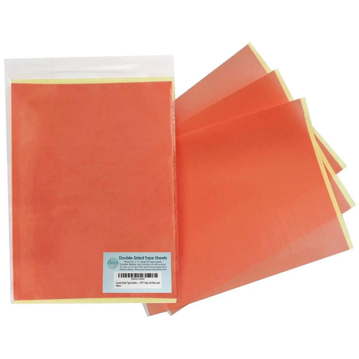 Double Sided Tape Sheets 3-Pack of 8.5" x11 Clear Adhesive Sheets. Super  Sticky  Tape with Red Liner.