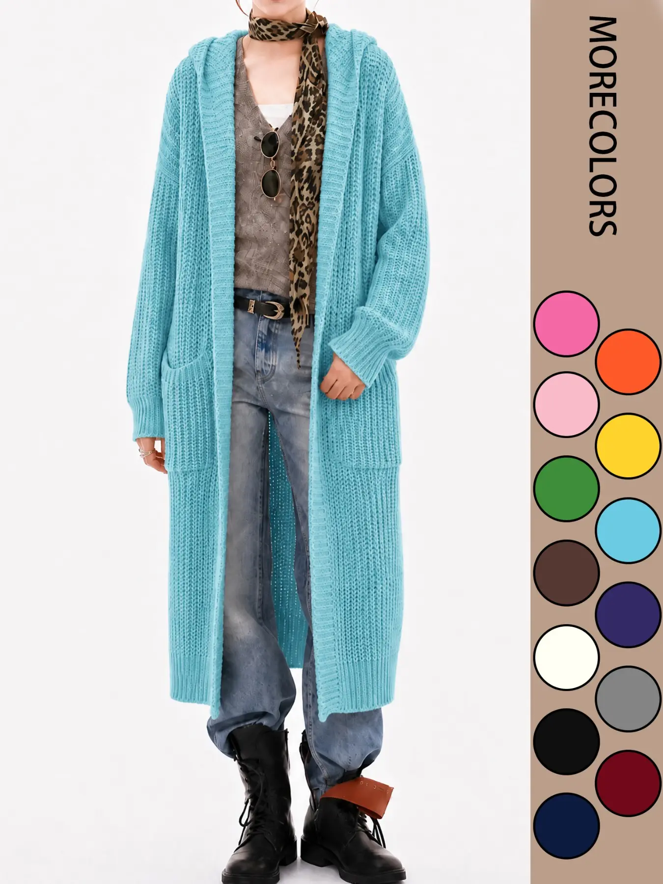 Plus Size Women's Loose Fit Long Cardigan, Cozy Knit Plain Sweater Coat, Soft Warm Fall Winter Outerwear, Casual Long Cover-Up