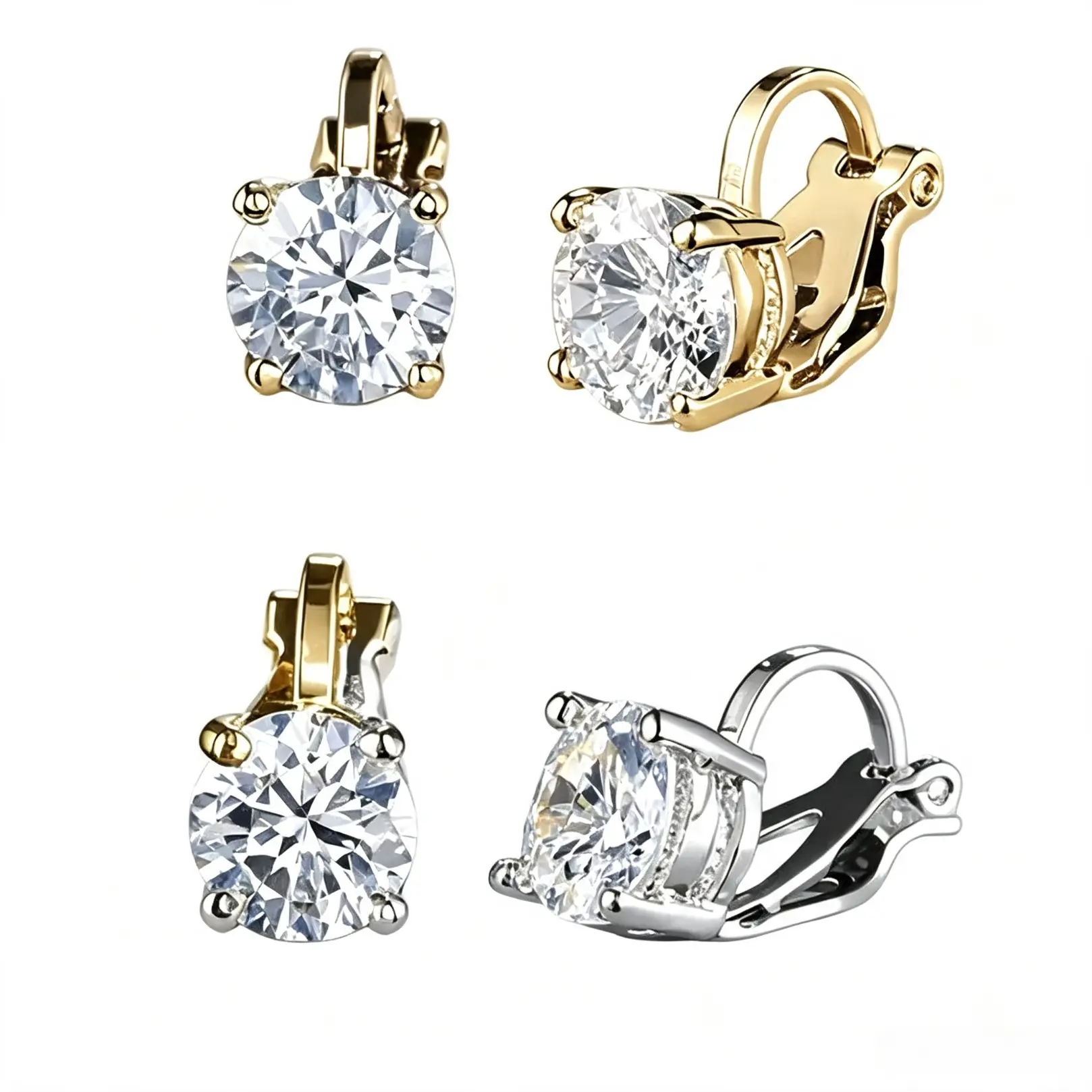 Unisex Clip-On Type Earrings With Round Shape Circle Cubic Zirconia Stones, No-Piercing Fake Stud Jewelry, Minimalist Accessory For Ear Stacking, Daily Wear & Holiday Gift