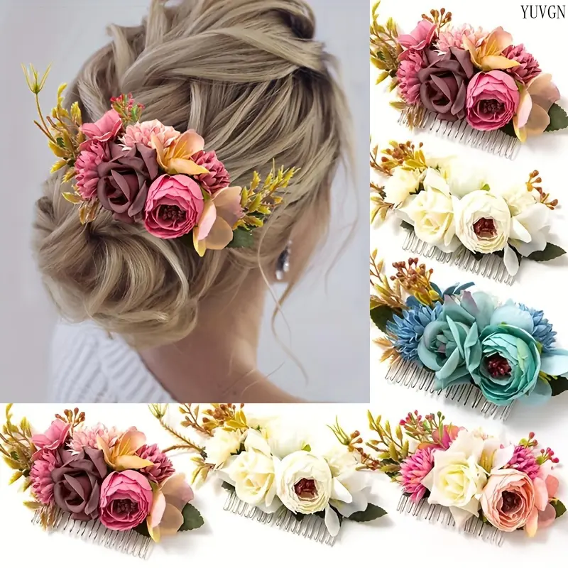 New Style Faux Fabric Rose Hair Comb for Brides, Perfect for Seaside Vacation Hairstyles