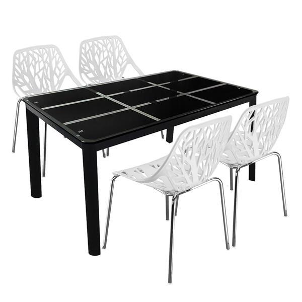 4pcs Modern Stackable Chair Set of 4,Kitchen White Dining Chairs,Birch Sapling Comfy Chairs for Dining Room,Living Room,Waiting Room (White)