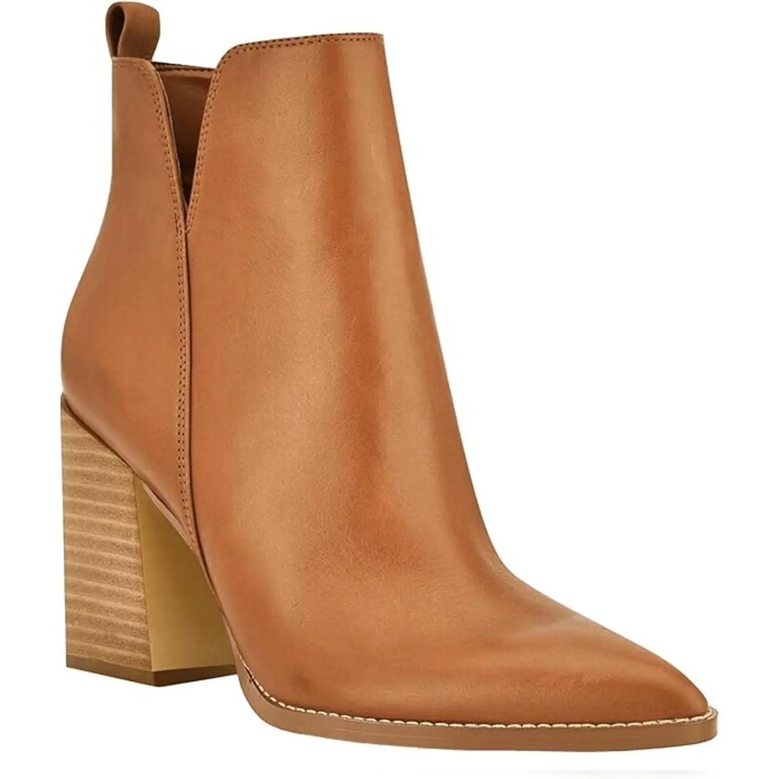 Coutgo Women's V-Cut Ankle Booties - Pointed Toe, Stacked Chunky Heel, Side Zipper, Leather Cutout Western Shoes, Minimalist Plain Footwear with Rubber Accents, Shoe, Western Wear, Breathable, All Seasons