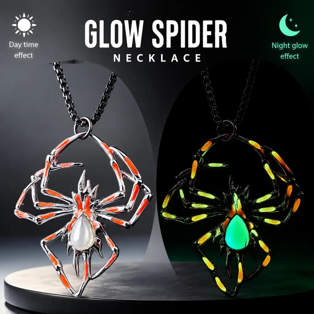 Women's Baroque Retro Glow-in-the-Dark Spider Pendant Necklace - Gothic Punk Luminous Chain, 0.7 cm Thickness, 4.8 cm Width, Comfortable Wearing, Dark Style Costume Jewelry, Halloween Cosplay Accessories, 6.2 Cm Height, 60 Cm / 23.62 Inches