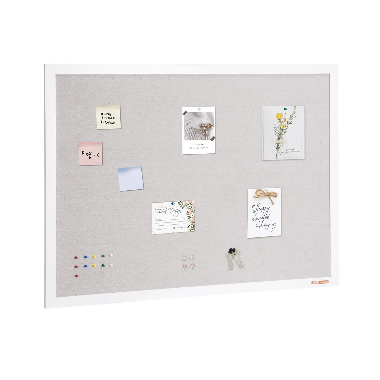 48" x 36" White Cork Board with Linen Surface - Stylish Wall-Mounted Bulletin Board for Home, School, Office - Elegant Functional Noticeboard
