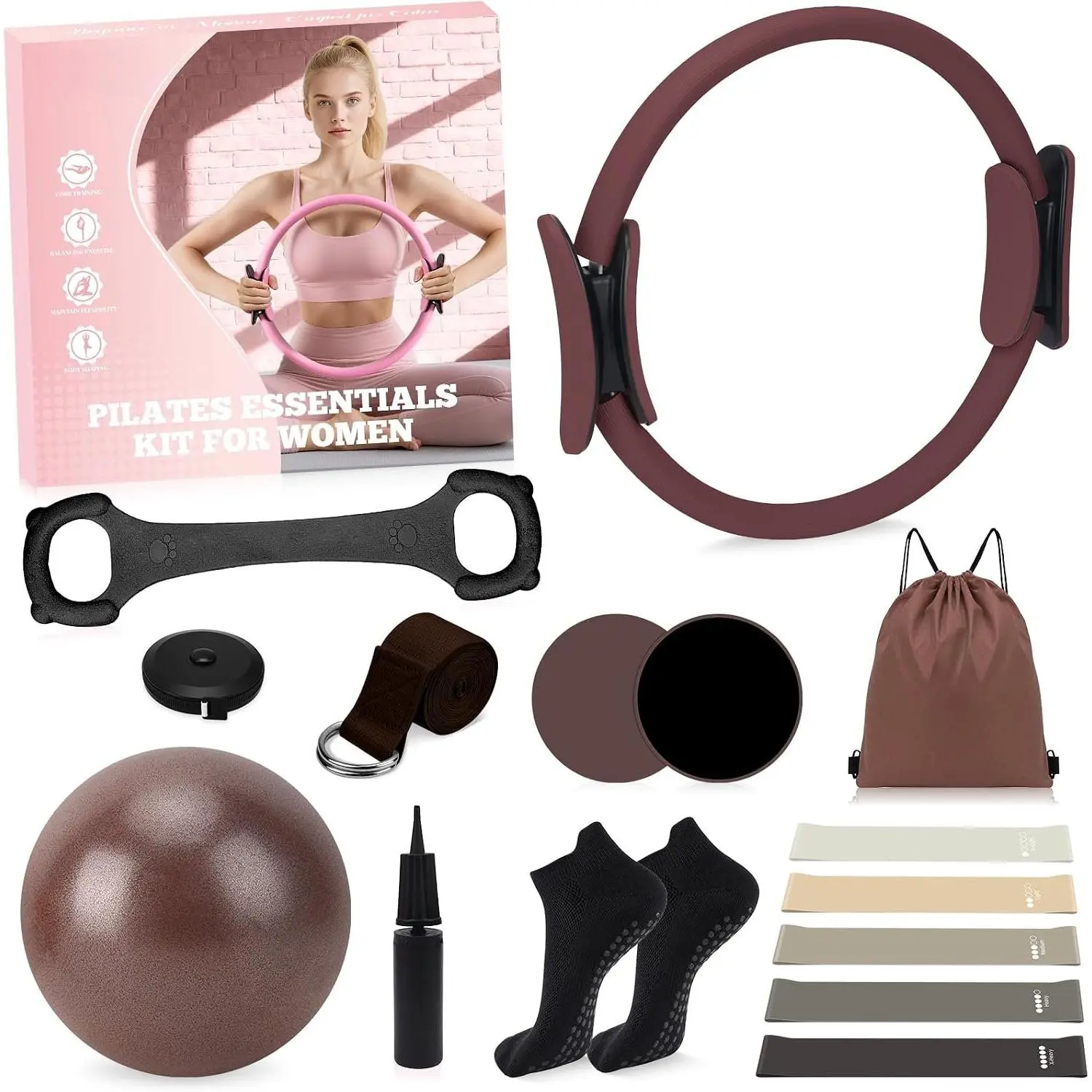 Pilates Kit for Women, Pilates Equipment Ring and Ball Set