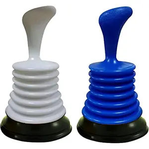 Small 7" Sink Plunger - Mini Clog Remover for Kitchen & Bathroom Sink Drains - Hand Ergonomic, Space-Saving & Powerful Suction - Universal Fit, Commercial Grade, Blue/White, 2-Pack