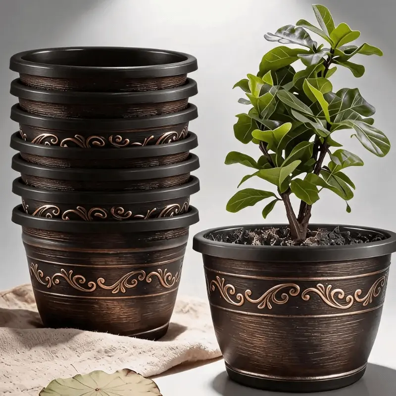 7pcs flowerpot indoor and outdoor dual-use, antique plastic gardening flowerpot set with drainage holes, Outdoor planters, suitable for courtyard lawn porch, courtyard lawn decoration, classic gardening supplies, solid structure
