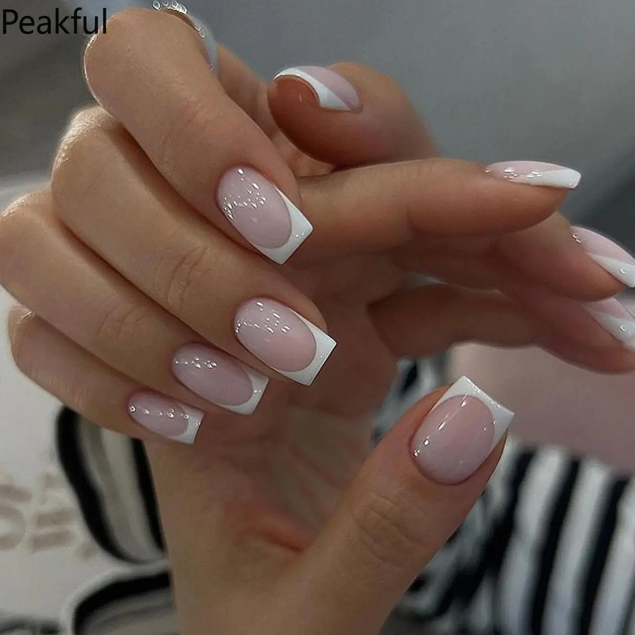 24Pcs Salon-Quality Nude French Press-On Nails, Short Square False Nails with Glossy Finish & Classic White Tips, Reusable Manicure Set for Women, Perfect Gift for Nail Lovers & Daily Wear