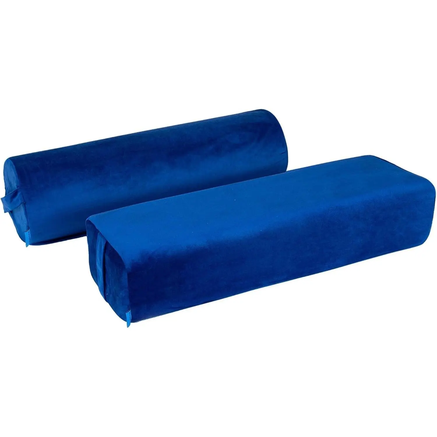 2-Pack Yoga Bolster Pillow Set Rectangular & Cylinder Pillows for Meditation and Support Yoga Pillows with Washable Velvet Cover Triple-Layer Sponge with Carry Handle Blue