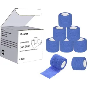No Chew Bitter Self Adhesive Vet Wrap 2" x 5 Yards 8 Rolls (Blue), Medical Cohesive Bandage for Dogs Cats Horses Birds Wound Paw First Aid Care