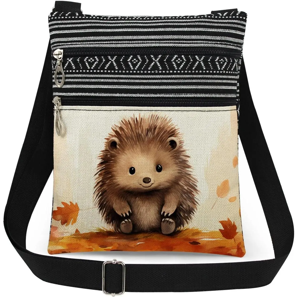 Hedgehog Print Adjustable Strap Crossbody Bag Hedgehog Fall Nature Lovers Messenger Bag Christmas Birthday  for  Sister