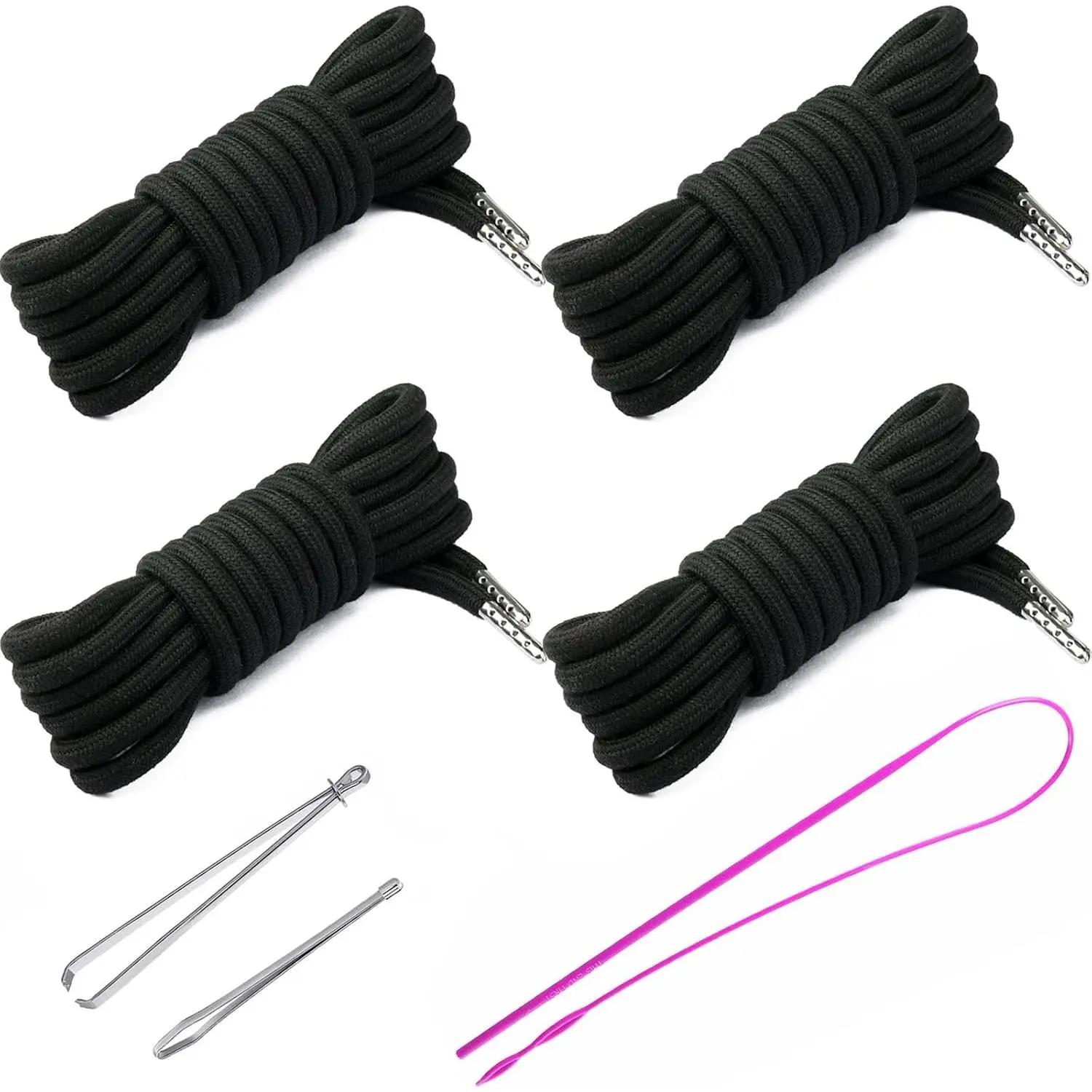 4 Pcs 53'' Replacement Drawstring Cords, 10 Colors with 3 Style Easy Threader for Sweatpants Shorts Pants Hoodies (Black)