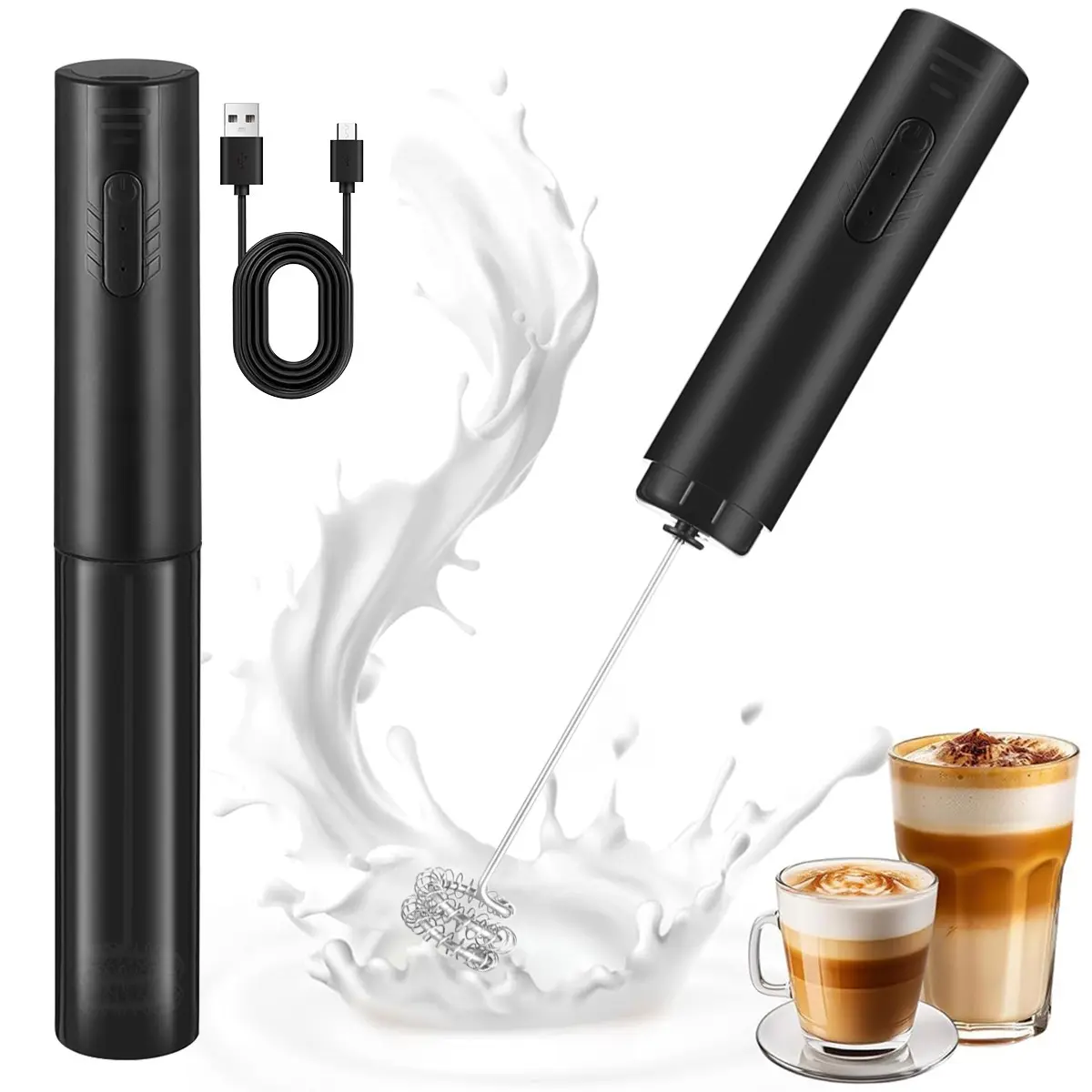Electric Coffee Matcha Mixer Milk Frother Egg Beater, Dust Cover Included, 500mah Battery, 3 Speeds, Quick Milk Foam Maker, Perfect Gift for Coffee Lovers