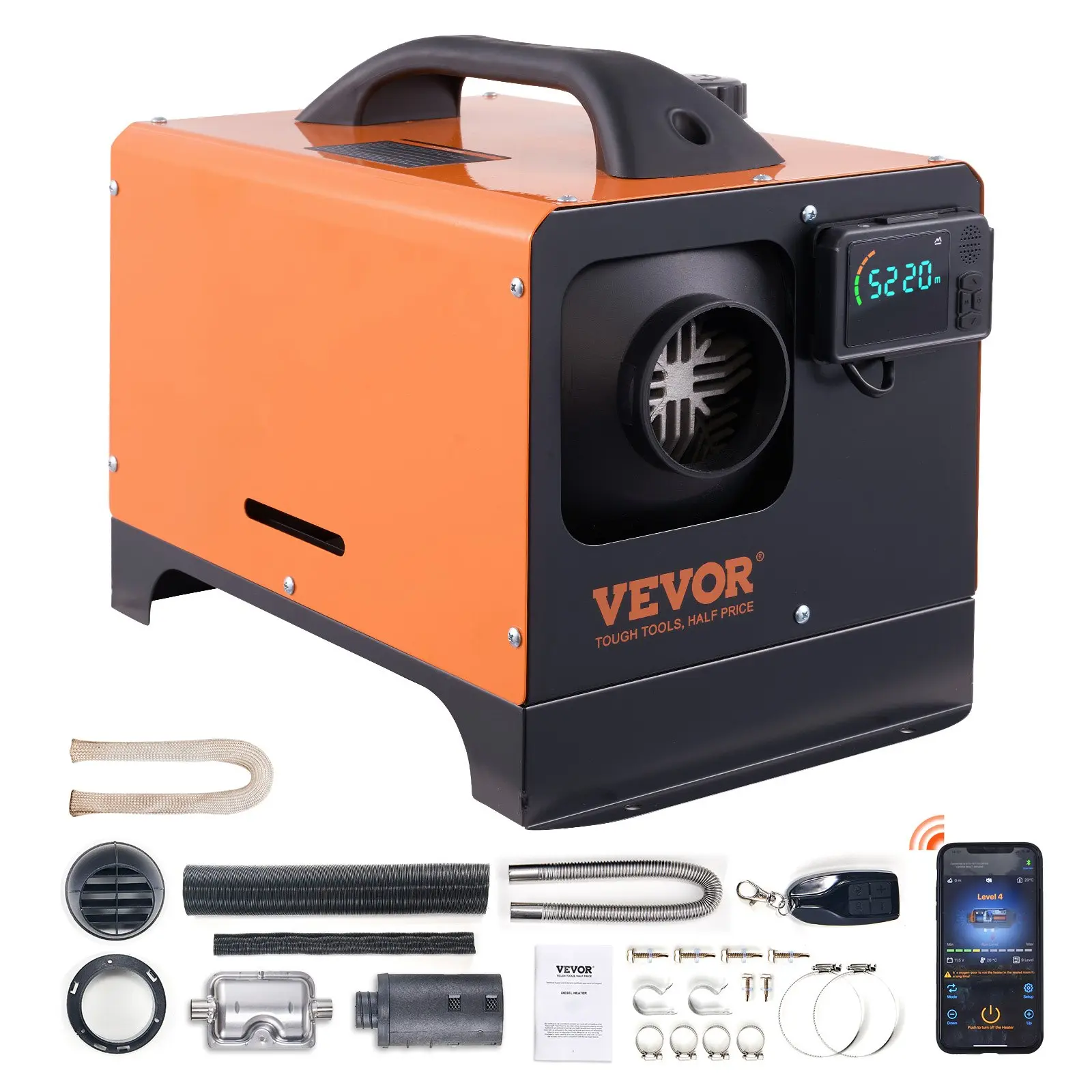 VEVOR 8 KW Diesel Air Heater, Bluetooth App Control All-on-one Diesel Heater with Automatic Altitude Adjustment, Remote Control and LCD, Portable Parking Heater for RV Trailer Camper Van Boat
