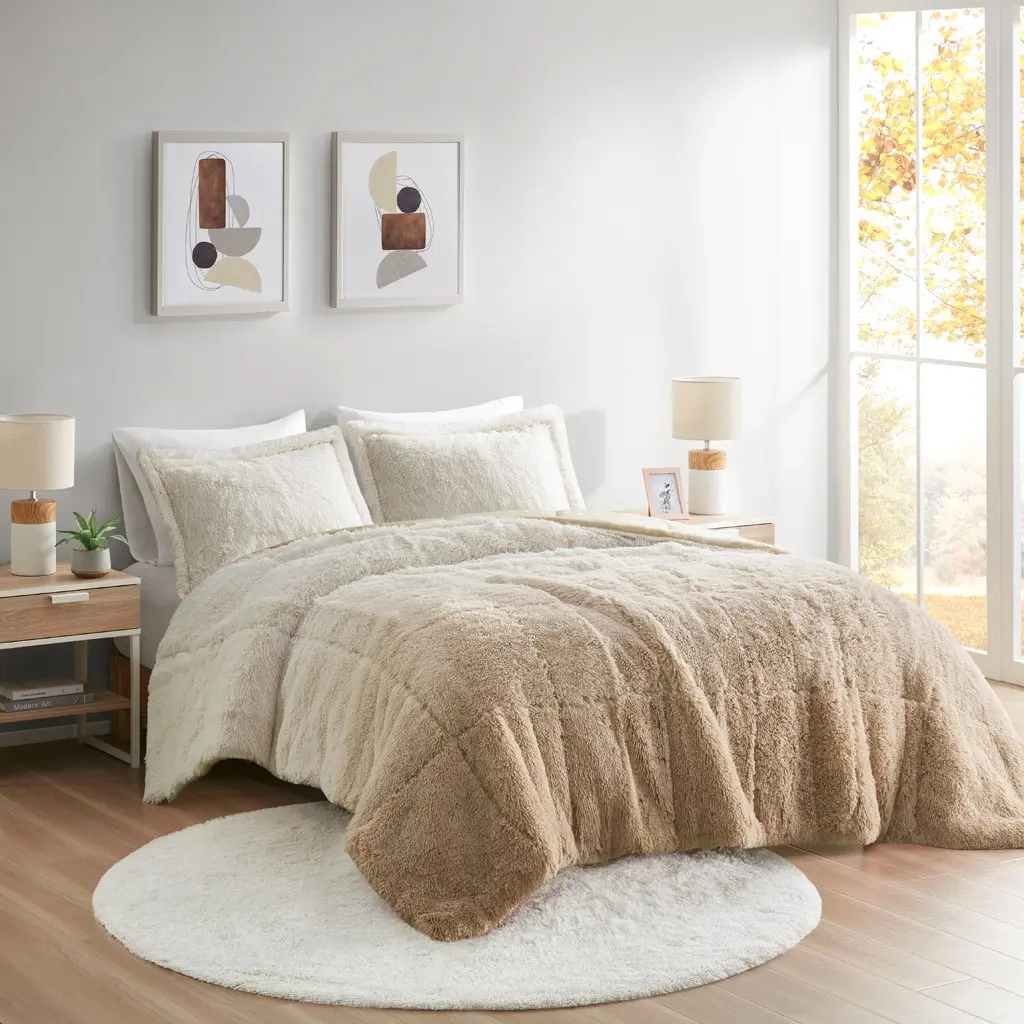 Nokaa King/Cal King Ombre Shaggy long-pile plush Comforter Mini Set, Soft Plush Bedding, Gradient Color Design, Cozy Warmth for Bedroom, Machine Washable, 1 Comforter and Pillow Shams, Multiple Size Options, Home Furniture and Household Product Search