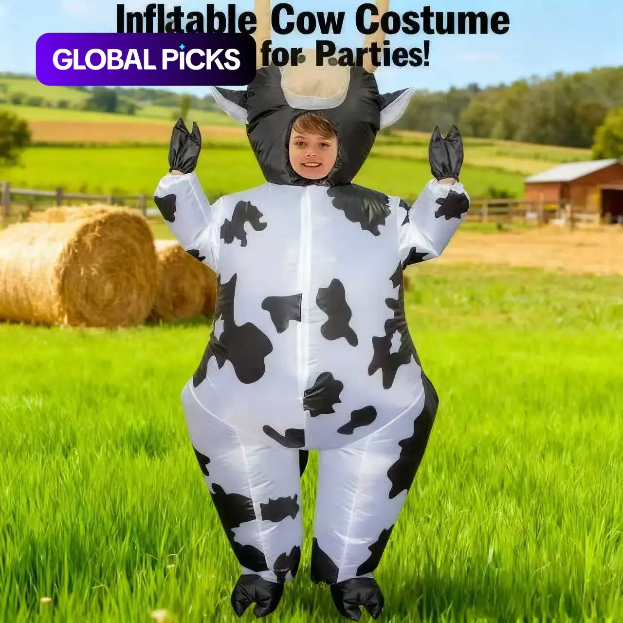 Unisex Inflatable Cow Costume, Funny Blow-Up Costume, Full Body Costume for Adult & Kids, Perfect for Themed Parties