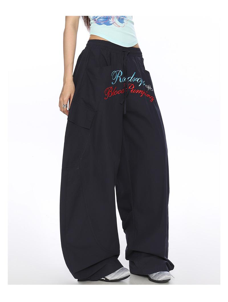 Women's American Vintage Lightweight Quick-Dry Cargo Parachute Pants - 2026 Summer New Loose Fit Slimming Wide-Leg Casual Trousers