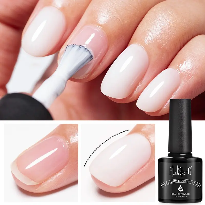 AWStorG 7.5ml Milky White Top Coat Gel Soak Off UV LED Create Nude Gradient Glass Bead Nail Effect Nail Art Manicure Salon DIY Home Gel Topcoat