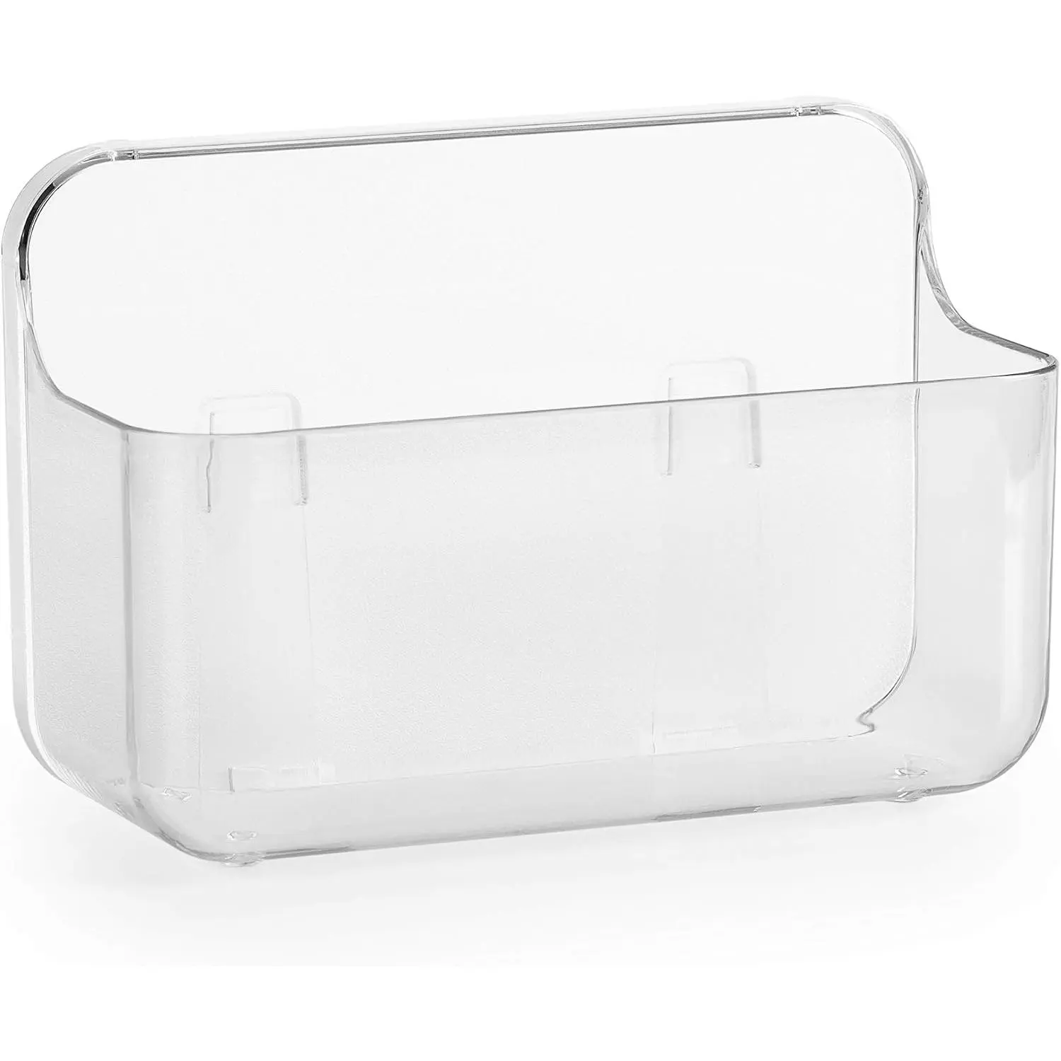 No-Drill Wall Organizer Bin – Clear Removable Adhesive Storage Box with Drain Holes,  Plastic, Ideal for Small Items in Kitchen, Bathroom, Cabinet Door – Sandra Series