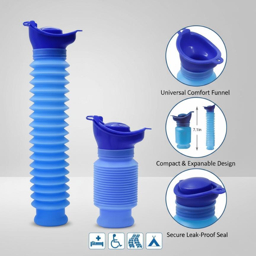 1set Urinal Car Urinal Bucket Outdoor Standing Urine Emergency Travel Portable Reusable Shrinkable Camping Toilet Urine Leak