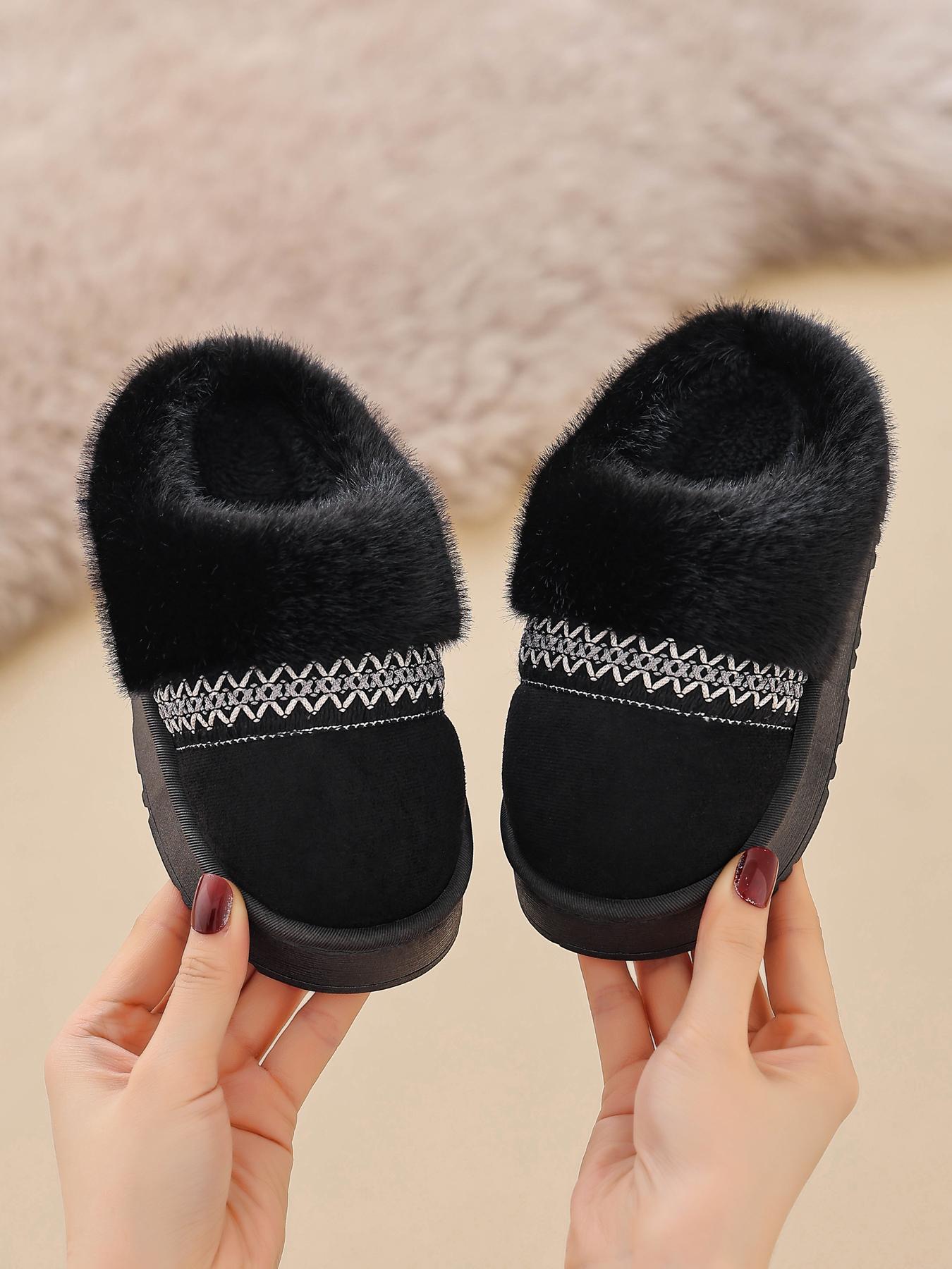 NewNewFabric Slippers for Autumn Winter, Indoor Home Anti-Slip Warm Plush Shoes, Unisex Kids Thick Casual Footwear