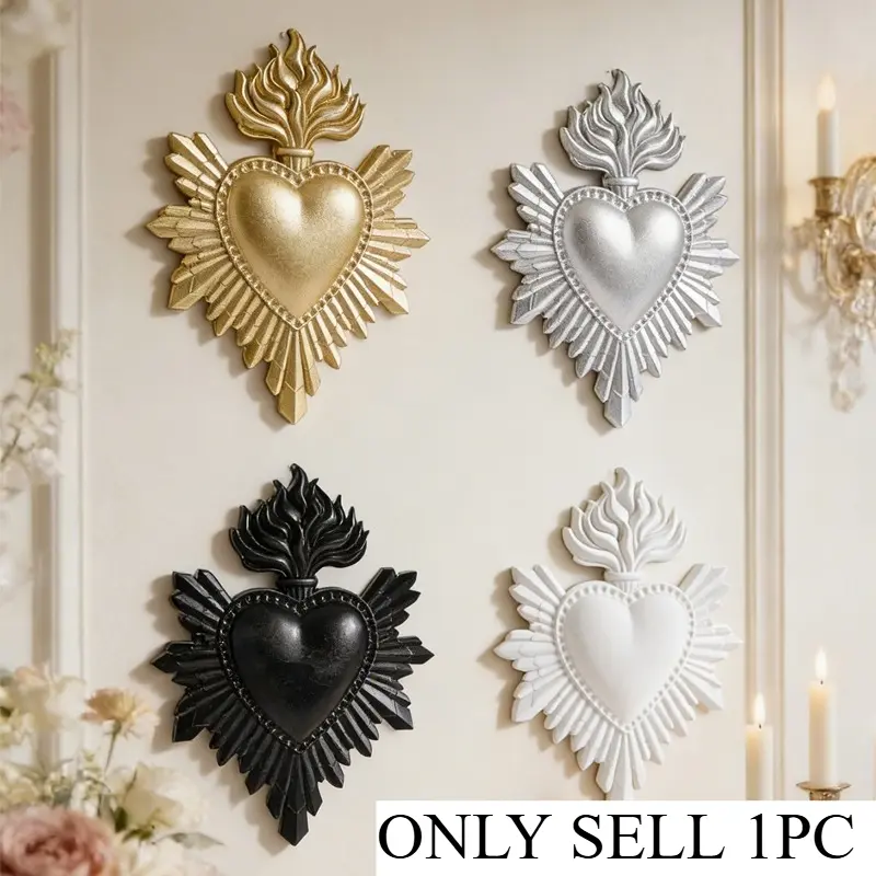 [Wall Sculptures] 1pc, Resin Material Flame Heart Shaped Handmade Craft Decorative Hanging Ornament, Multi-Color Optional, Aesthetic Wall Decor, Suitable for Home Wall Decoration or Photography Prop Decoration