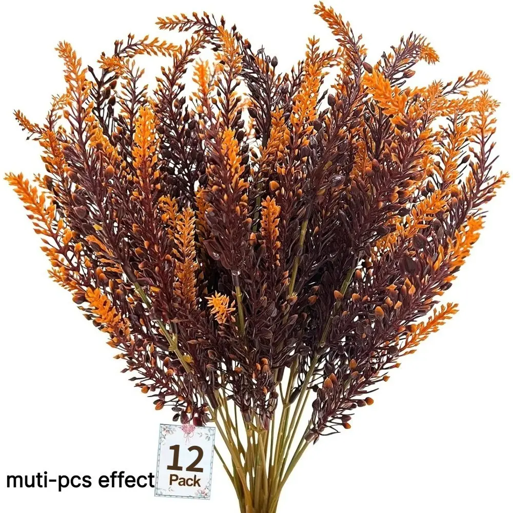 12 Bundles Outdoor Fall Artificial Flowers, UV-Resistant Plastic Lavender Fake Flowers, Autumn Decor for Porch, Home, Garden