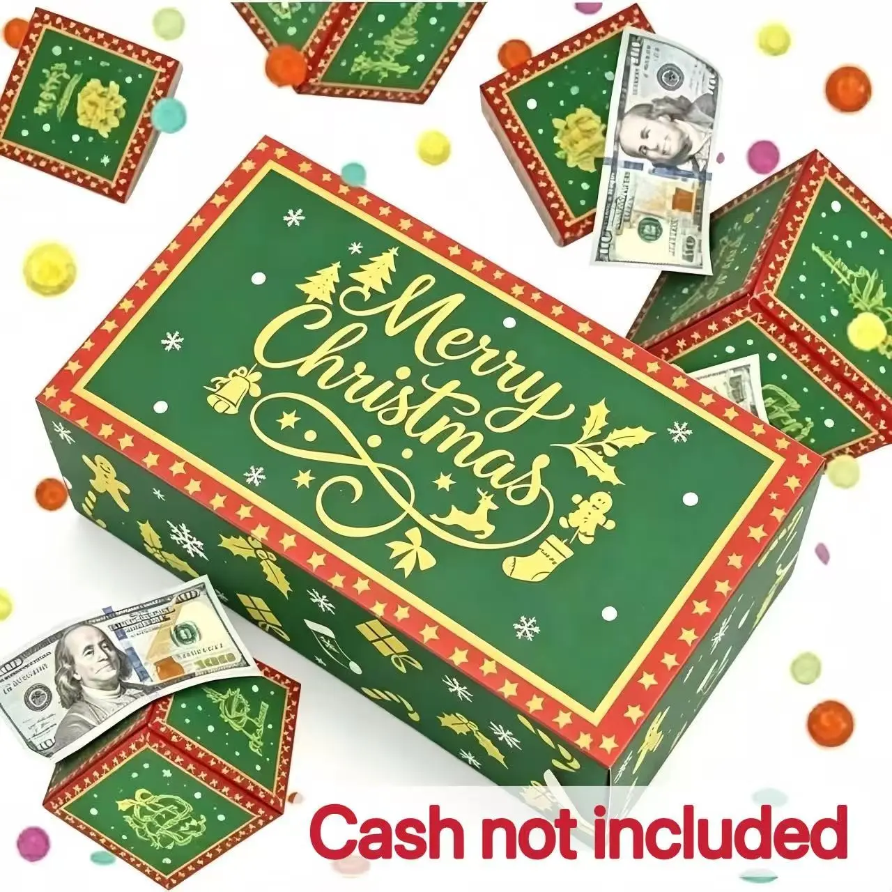 Christmas Surprise Gift Box Explosive Cash, DIY Pop-Up Foldable Jumping Explosion Gift Box with Confetti, Christmas Money Chest, Party Gift
