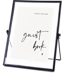 'Please Sign' Wedding/Party Decorative Glass Picture Frame Gold Sign Holder Outdoor Table Display Easels Black 10x8 inces