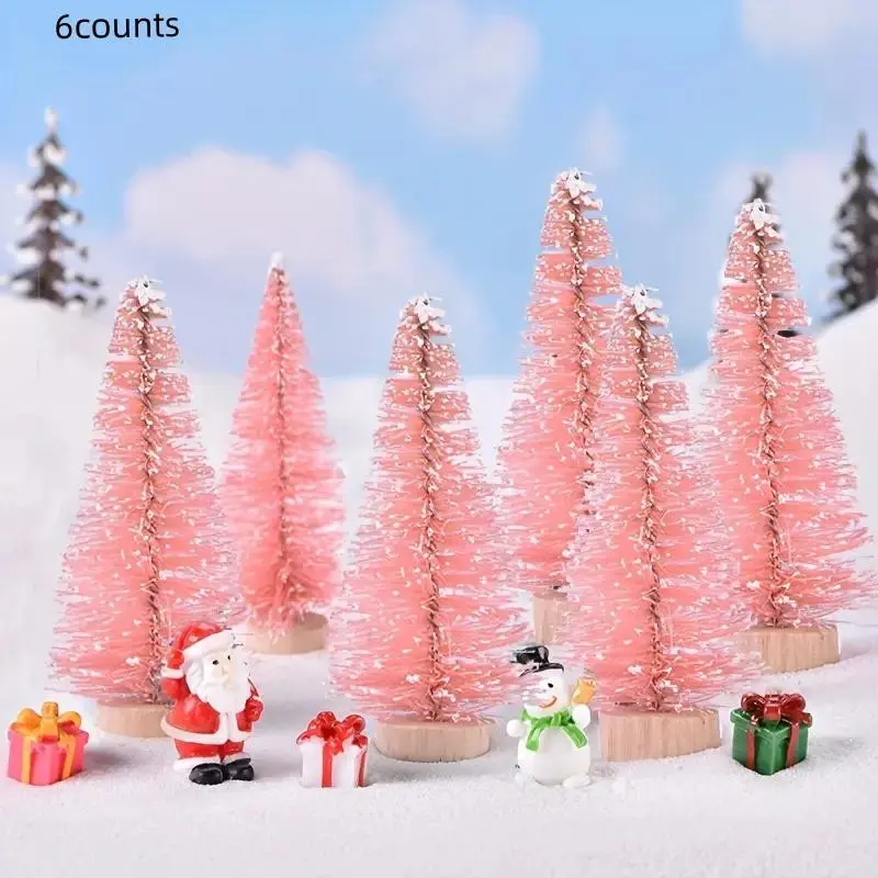 6 Piece Set and Snowflake Mini Christmas Tree Desktop Decorations, Christmas Table Decorations, Festive Home Atmosphere Decor, Holiday Seasonal Ornaments