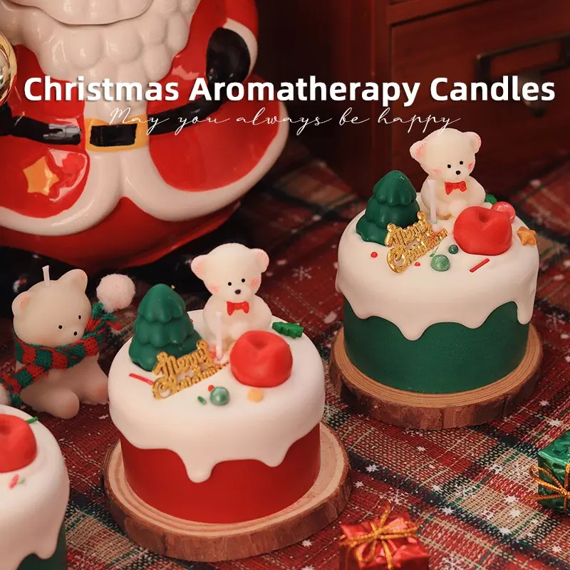 Christmas Cake White Bear Scented Candles Gift Set for Women Men, Soy Wax Scented Candles for Home Aromatherapy, Bath Long Lasting Time Candles Gift for Women Birthday, Thanksgiving, Mother's Day