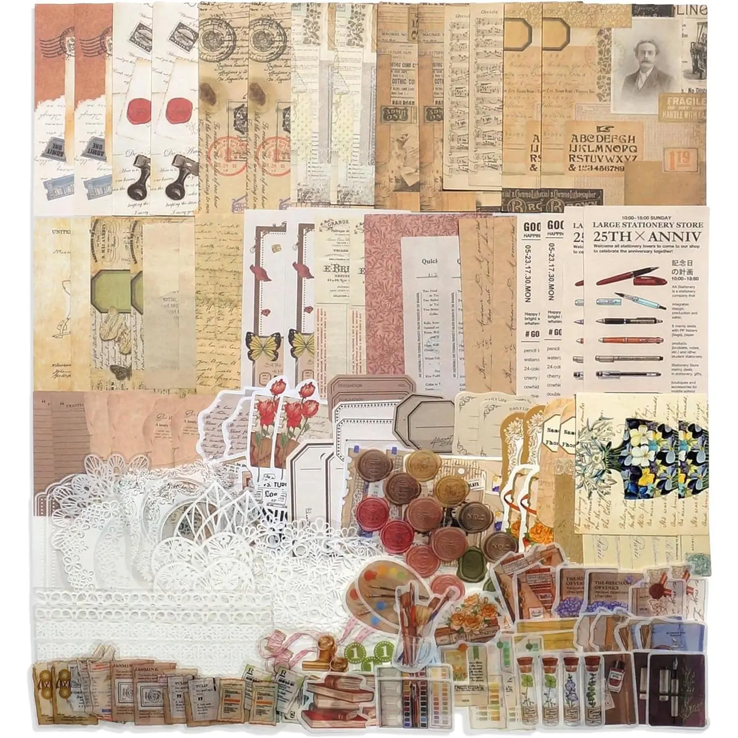 260 count  Scrapbooking Supplies Aesthetic Journaling Kit,Large Collection for  Junk Journals,Arts Craft Collage,Ephemera Adults,Beginners,Girls Teenage School Style(Academy)