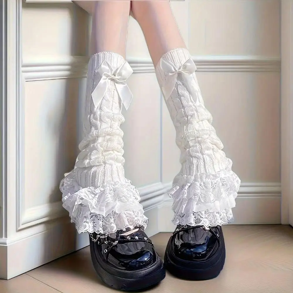 1 Pair Japanese Feminine Lace Bow Knit Mid-Calf Socks - Smooth Satin Fabric Soft Loose Slouch Hosiery for JK Uniforms, Daily Casual Outfits