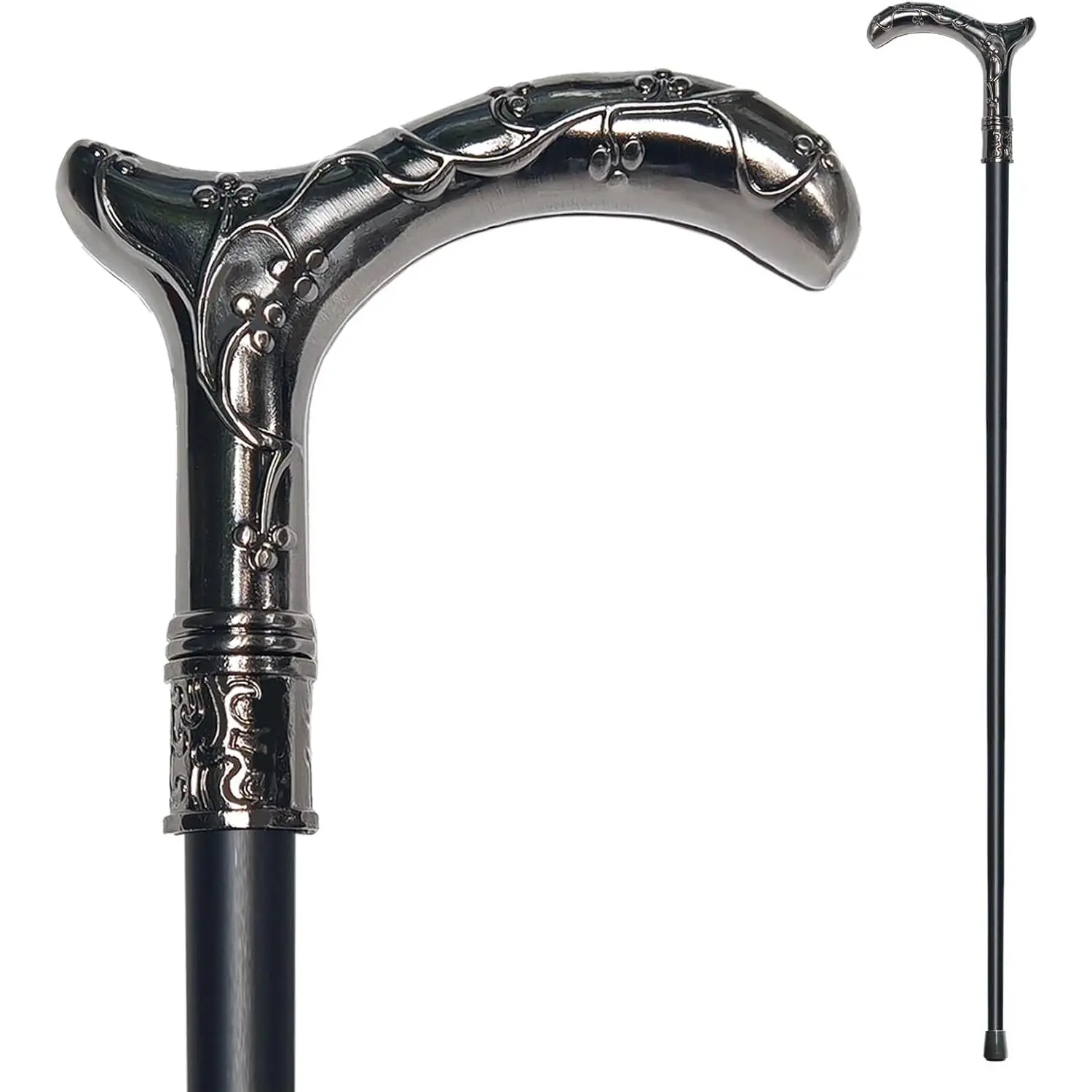 Walking Stick Heavy Duty 500+ lbs Capacity Ergonomic Handle Gothic Decorative Ornate Metal Black & Silver Design for Seniors Men and Women