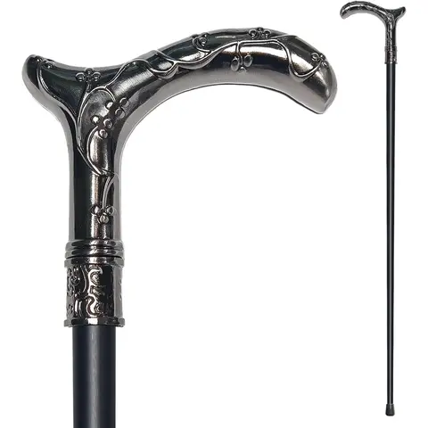 Heavy-Duty Walking Stick, 500+ lbs Capacity, Ergonomic Handle, Gothic Ornate Black & Silver Anti-Rust Metal Design, Arthritis Relief Mobility Aid, Canes for Seniors, Black Metal Hiking Sticks, Elegant Durable Hiking Support