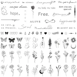 Realistic Temporary Tattoo - 60 Sheets Tiny Fake Tattoos, 40 Pcs Inspirational Words Tattoo, 20 Pcs Wild Flower Floral Bouquet Stickers for Adult Women Face Body Hand