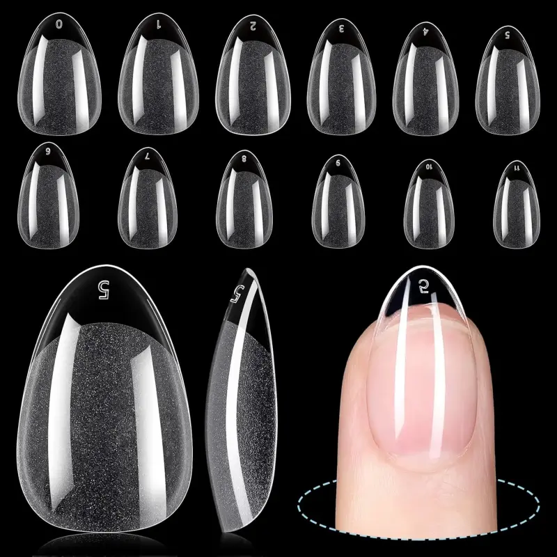 Short Almond False Nail Tips,192Pcs Acrylic Fake Nails Kit,12 Sizes Transparent Gel Nails for DIY Salon Nail Extension