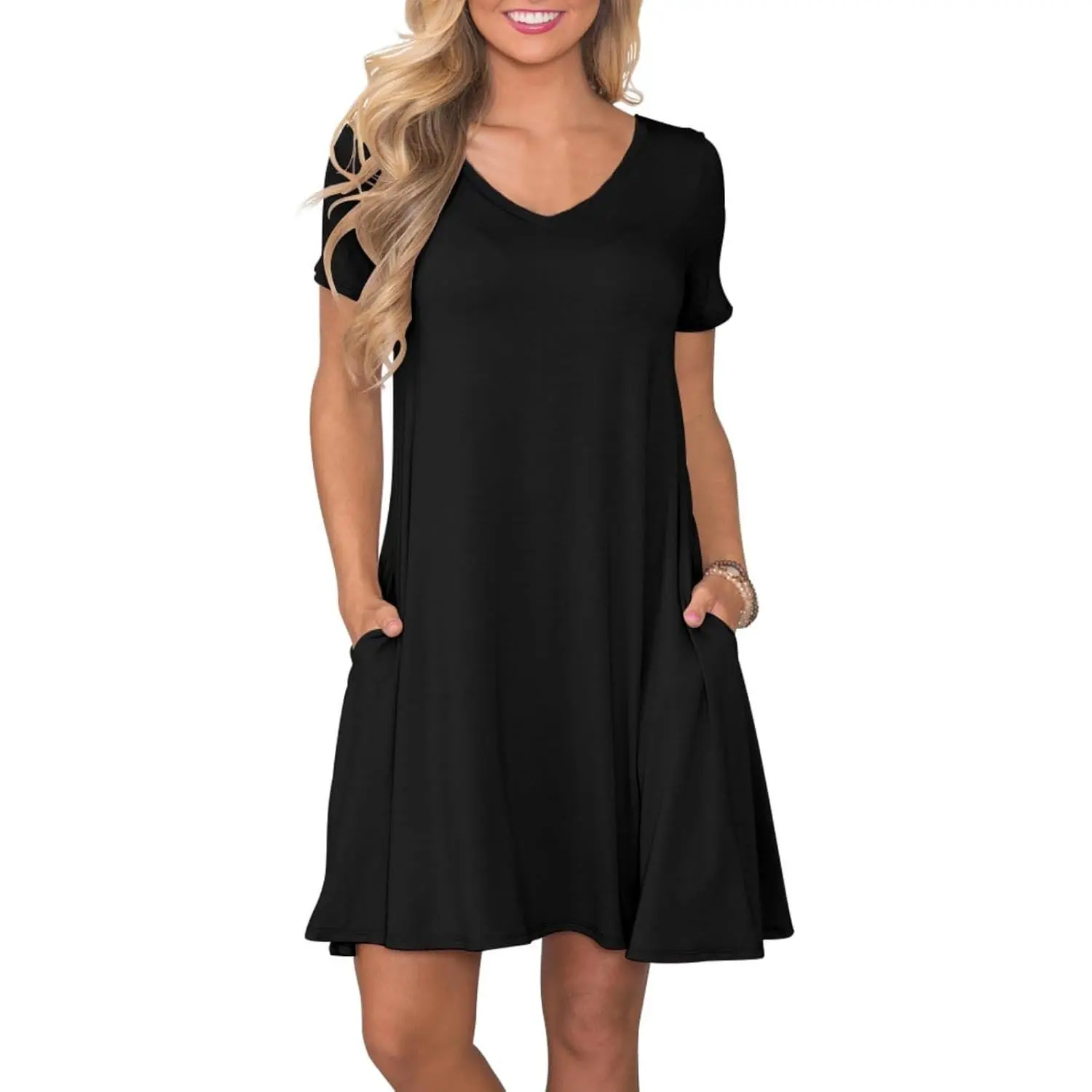 Women's Light Rayon T-Shirt Dress - Summer Casual Wear Short-Sleeve Swing Dress with Pockets, Detachable Shawl, Fit, Shortsleeve, Slim, Lady, Breathable, Basic, Beach, Comfortable, Fabric, Fashion