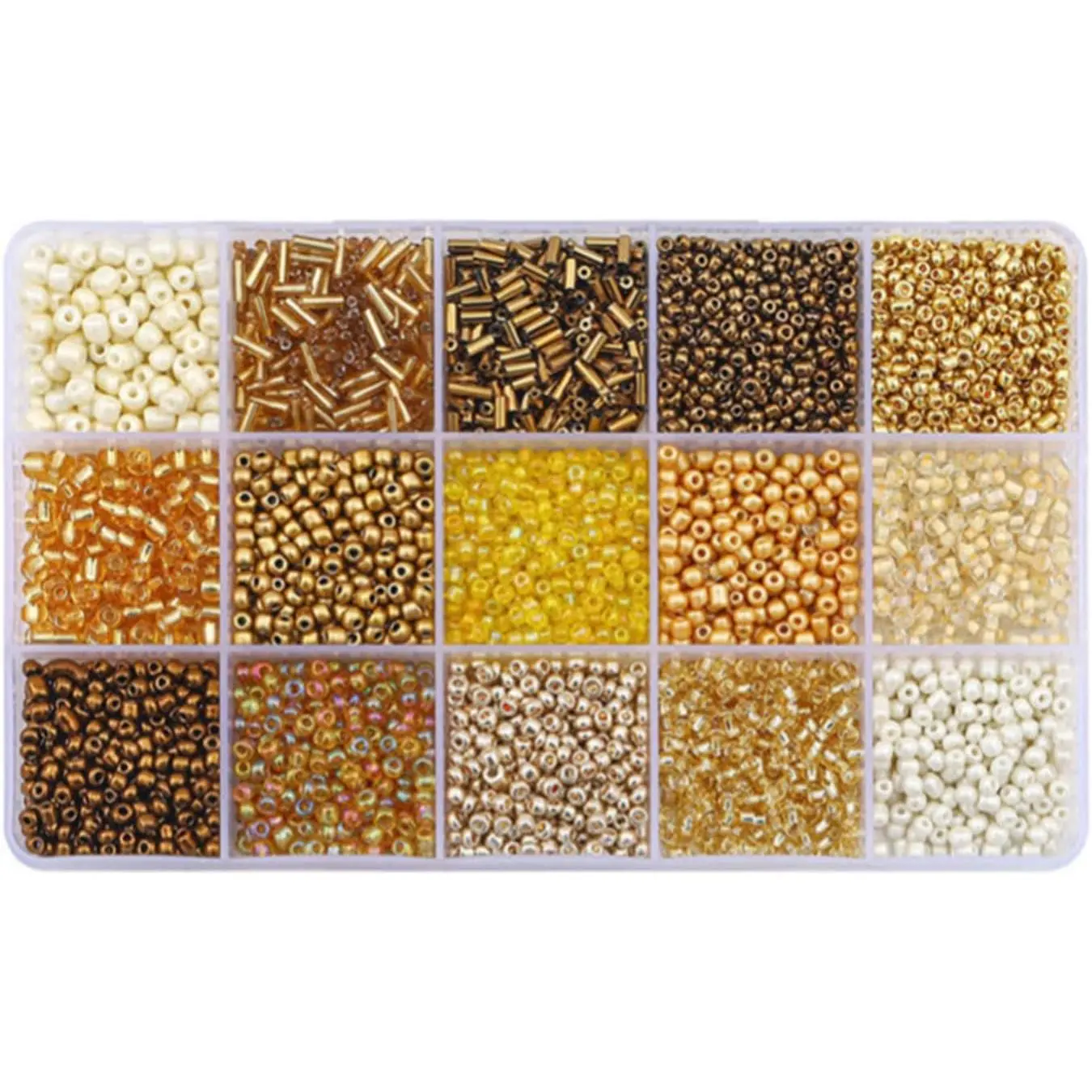 15 Grid  Glass Seed Bugle & Tube Beads Kit for  Making DIY Craft | 2/3/4mm Embroidery Beads for DIY Bracelet Necklace Kit