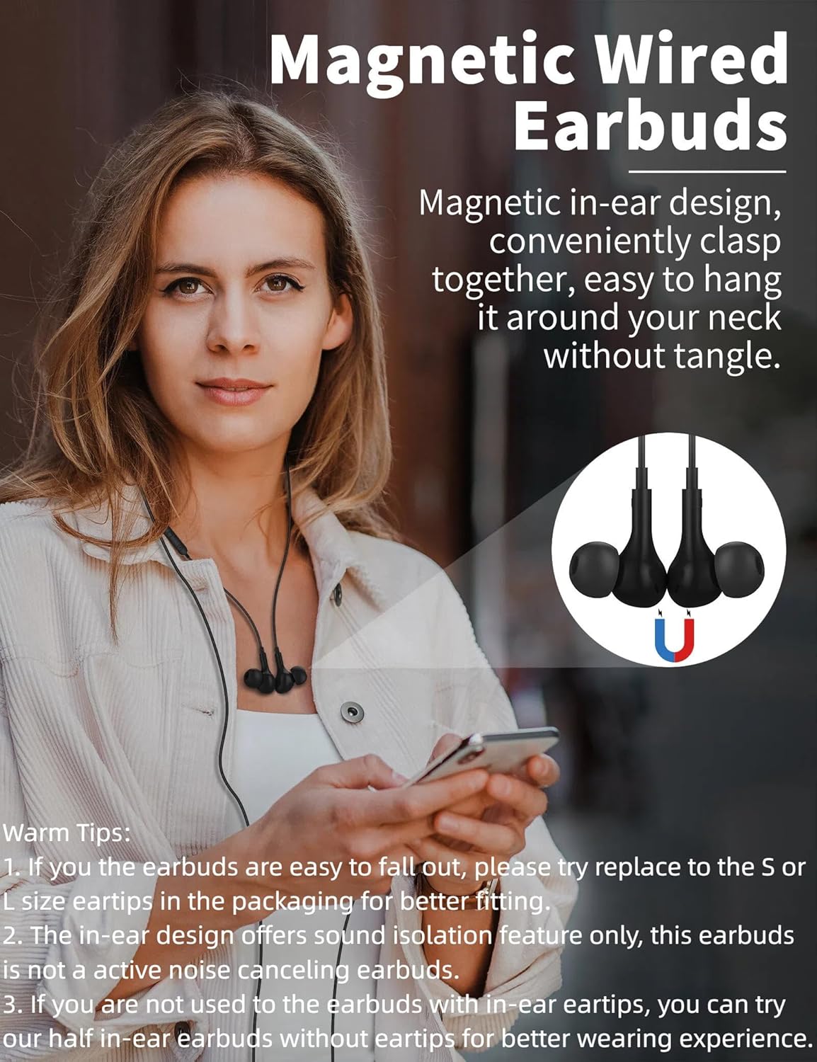 USB C Headphone for Samsung S26 S25 FE S24 A16 A17 Wired Earbuds Magnetic in-Ear Type C Earphone with Microphone Volume Control Bass Stereo Noise Canceling for iPhone 17 Pro Max 16 16e 15 Pixel 10a 9a