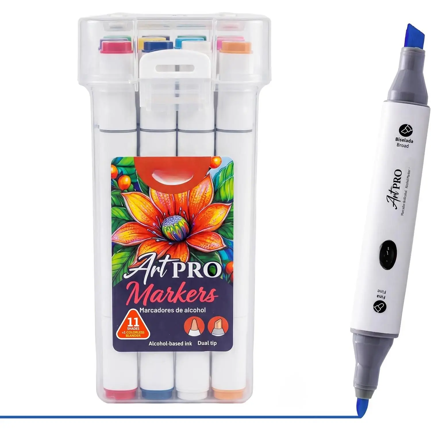 Art Pro -Based Markers with A Fine and Chisel Tips, Comes with Colorless Blender And Sturdy Plastic Case Ideal for Drawing Sketching, Graphic Design & Creative Work - 12  Colors