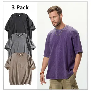 Unisex 3PCS Washed T-shirt 100% cotton Crew Neck T-Shirts Set - Soft Loose Fit Navy Gray Black Tees for Casual Daily Wear
