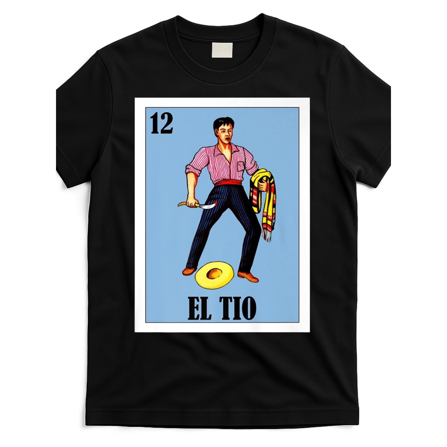 Men's Mexican El Tio Lottery Prank Graphic T-Shirt - Black Street Sports Style with Vibrant Aztec/Maya Art, Glossy Fabric, All-Season Comfort, Regular Fit Casual Tee for Sports Fans & Summer Wear