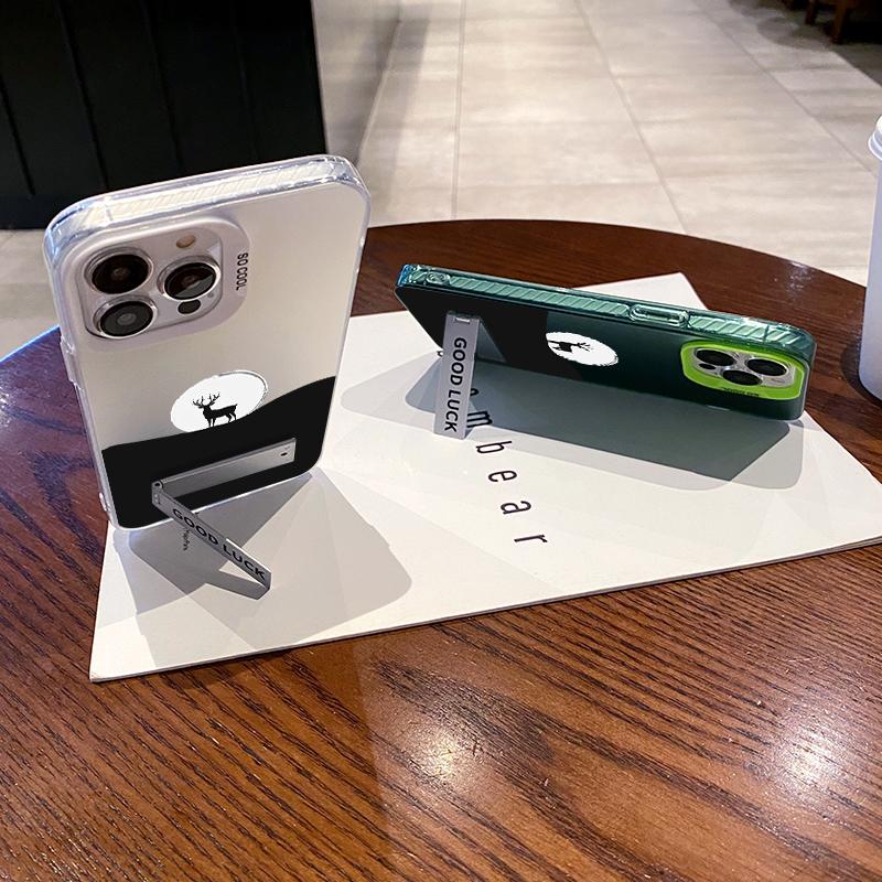 Case for iPhone 16 Pro Max 15 Plus 14 13 12 11 XR E XS Moonlit Stag Pattern Bracket Shockproof Silicone PC Back Protective Smartphone Cover