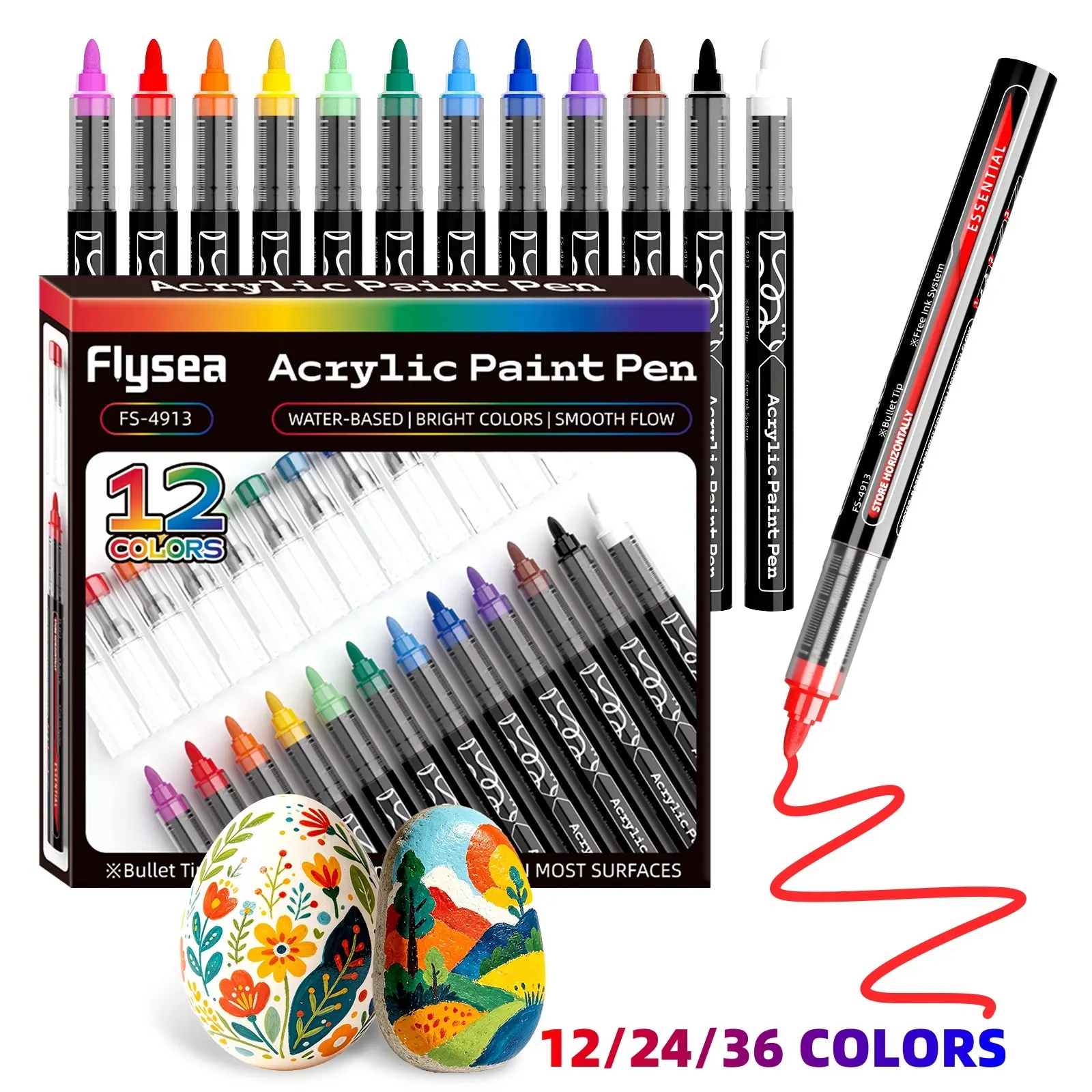12/24/36 Color Liquid Acrylic Markers, Art Markers Set, Bullet Tip Painting DIY Pens, Non-Transparent Student Art Brushes, Layerable Colors, School Supplies